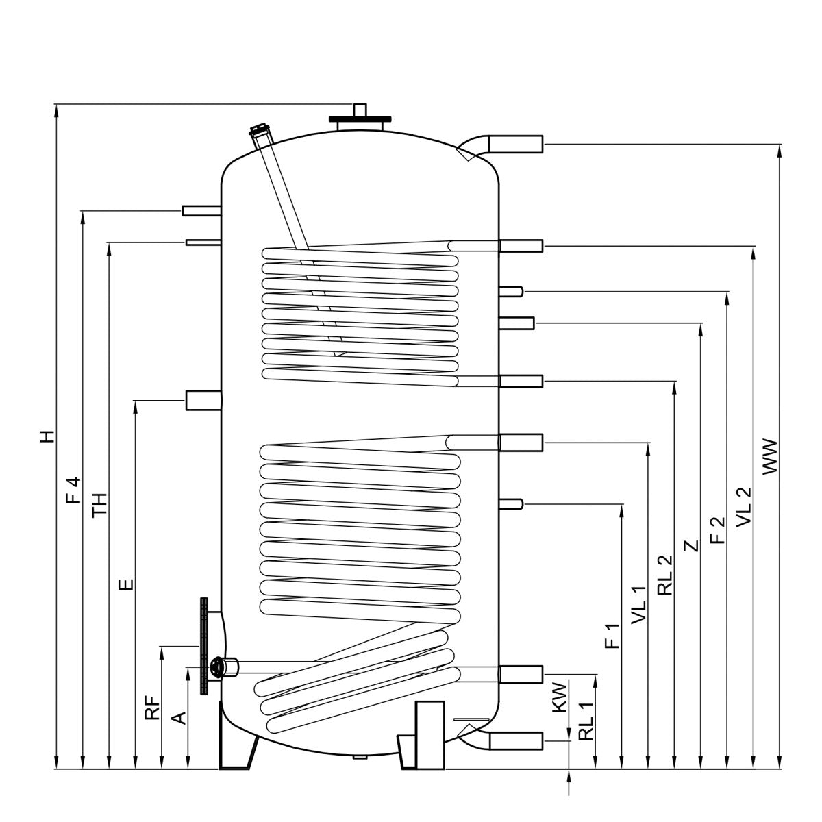 TWL Emailierter Solarspeicher 1000 2 Wärmetauscher-C