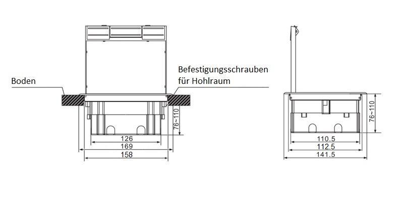Livolo Kunststoff Bodentank mit 3 Steckdosen und 2 Netzwerkmodulen