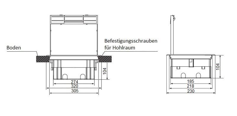 LIVOLO Bodentank aus Kunststoff mit 6 VDE Steckdosen & 4 Netzwerkdosen
