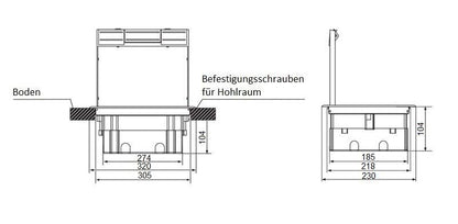 LIVOLO Bodentank aus Kunststoff mit 6 VDE Steckdosen & 4 Netzwerkdosen